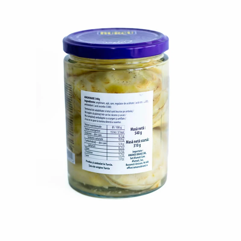 Image of Artichokes in a Jar Burcu 540g showing fresh artichokes preserved.