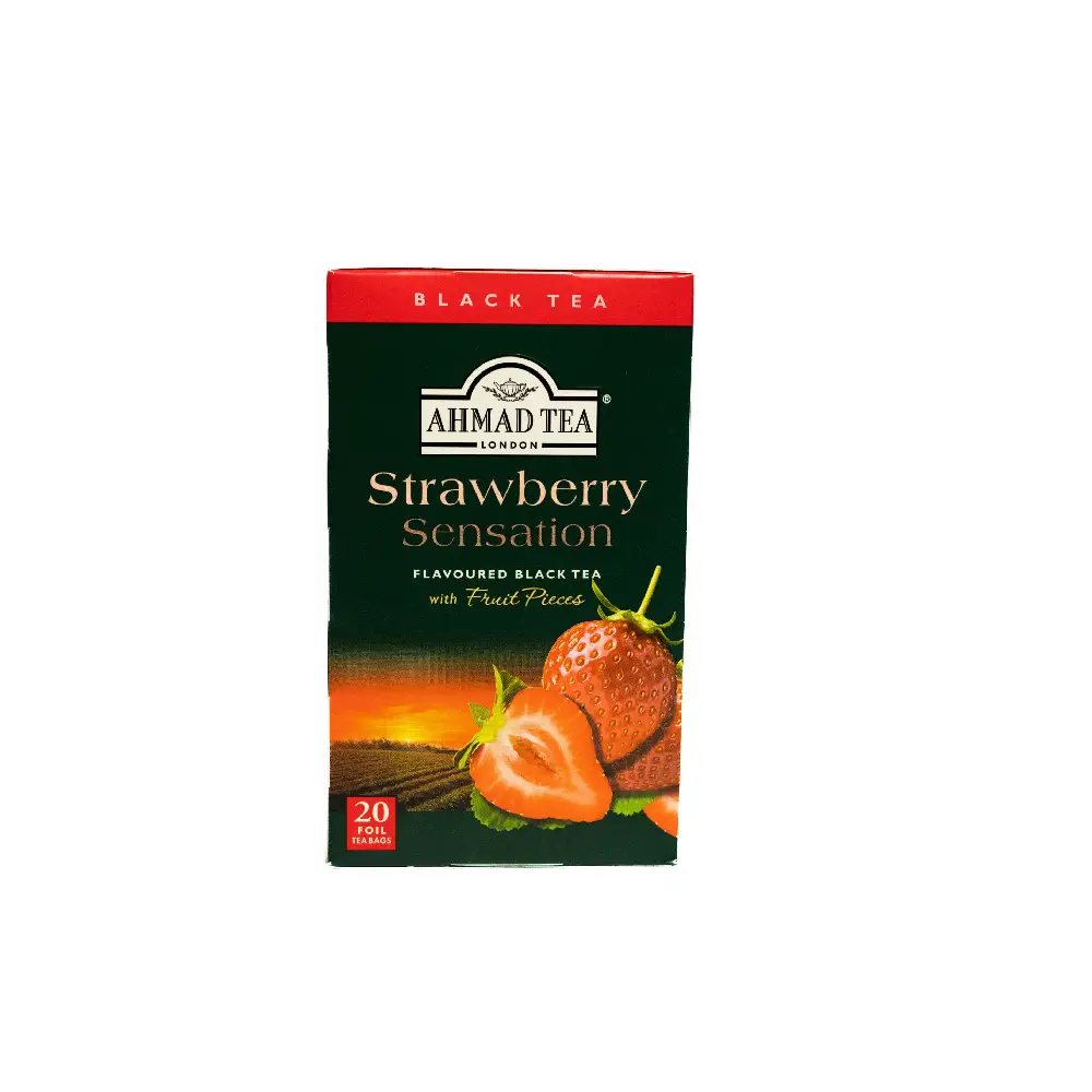 Box of Ahmad Strawberry Black Tea 20 Sachets.