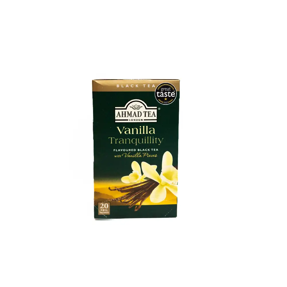 Box of Ahmad Vanilla Black Tea 20 Sachets.