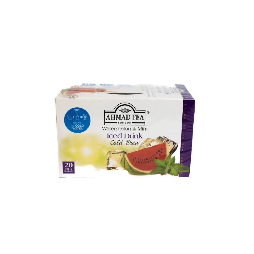 Box of Ahmad Watermelon Mint Iced Tea 20 Sachets.