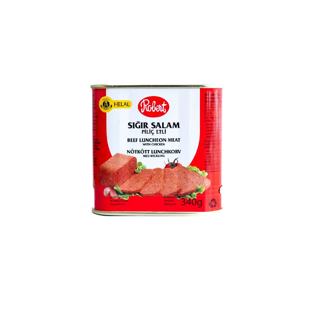 Can of Robert Halal Beef & Chicken 340g.