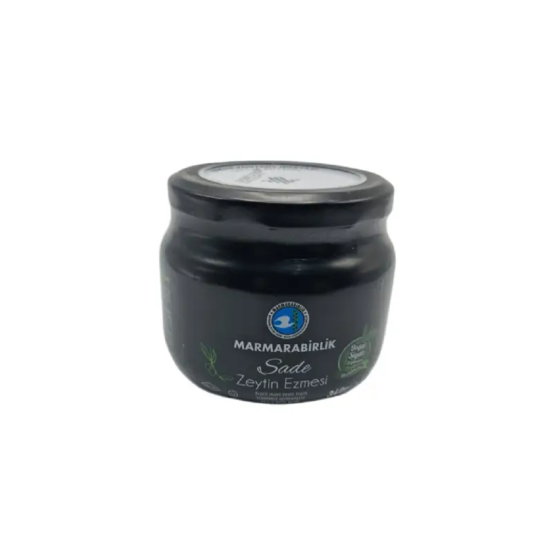 Marmarabirlik Halal Black Olive Paste 175g jar for Bulgarian appetizers.