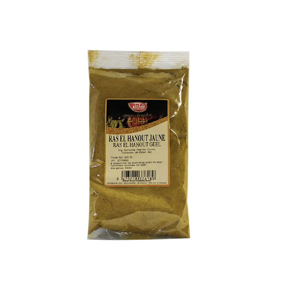 Package of Ras El Hanout Yellow 200g spice blend.