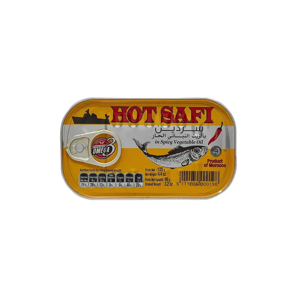 Can of Safi Spicy Sardines in Vegetable Oil 125g.