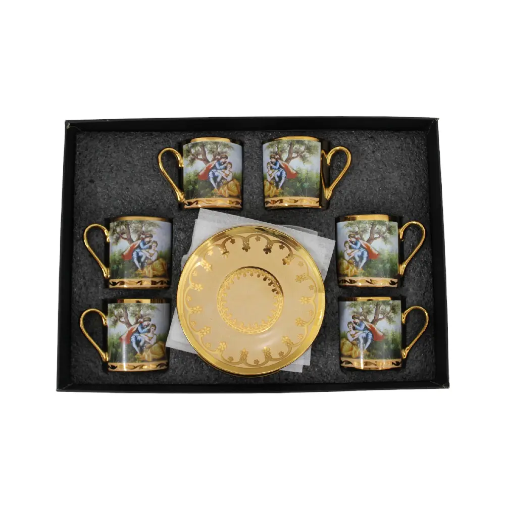 Set of 6 Moroccan Tea Cups with vibrant colors and patterns.