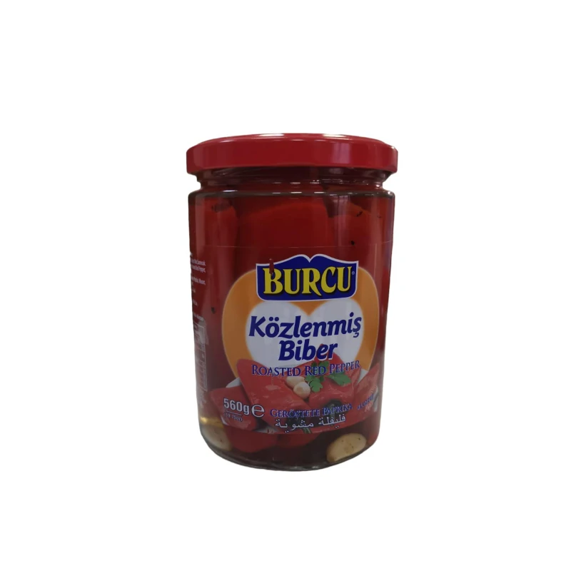 Burcu Halal Baked Red Peppers 560g jar for Bulgarian salads and Middle Eastern mezze