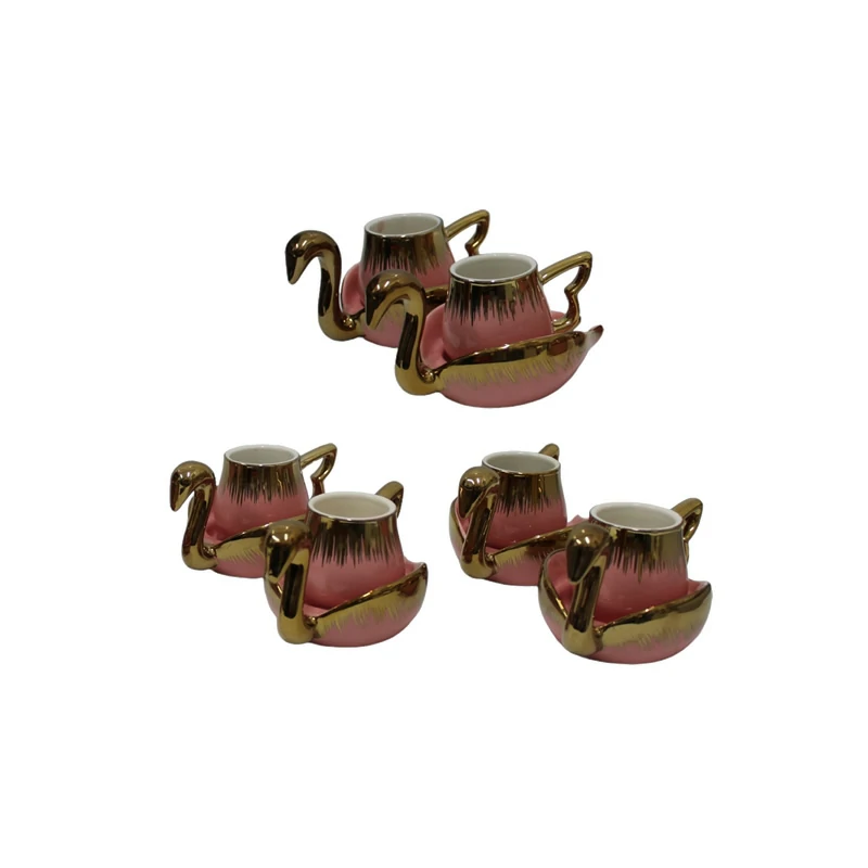6 Pink and Gold Ceramic Bow Cups