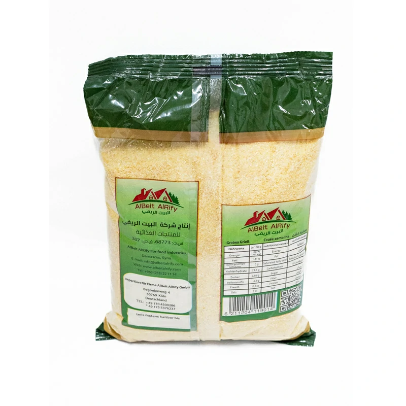 Back view of Albeit AlRify Coarse Semolina 900g with product description.